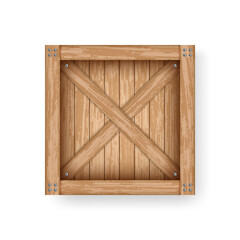 Realistic old wooden box. Cargo container mockup template. Old crate made of planks for storage and delivery design.