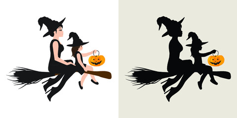 Halloween theme, cartoon witch, vector artwork