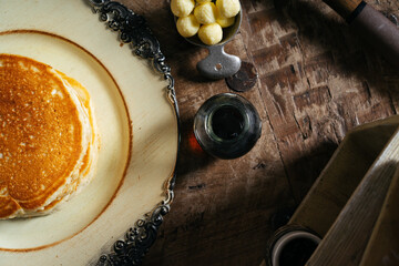 Fresh pancakes with berries brunch