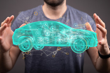 Wireframe rendering of autonomous electric car