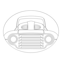 vintage old american car, vector illustration, front view, lining
