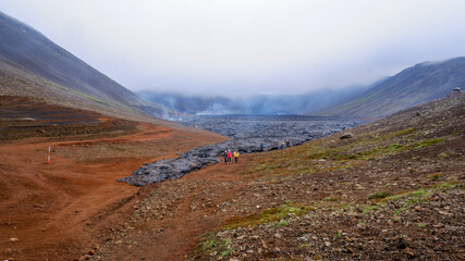 Lava at the beginning of the hike to Fagradalsfjall volcano on the Reykjanes Peninsula, Iceland
