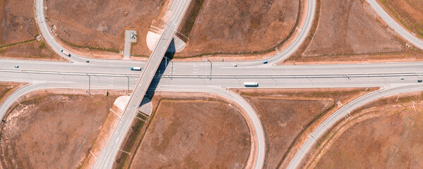 Road junction on the red land aerial panoramic view