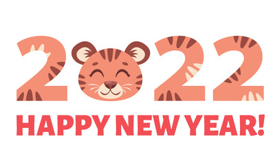 Happy New Year 2022. Year of the tiger. Vector illustration
