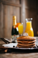 Fresh pancakes with berries brunch