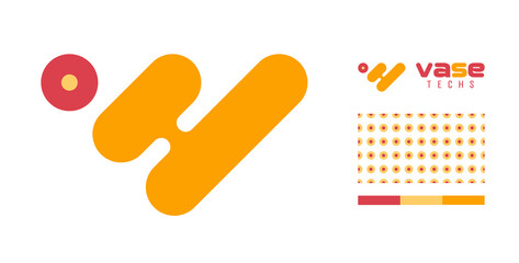 Creative logo using 2 lines and a circle shaped as the letters O, V, W, M and H with pattern and colours for branding designs