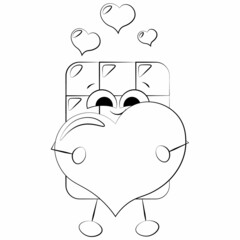 Cute cartoon Chocolate with Heart. Draw illustration in black and white