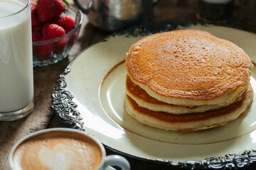Fresh pancakes with berries brunch