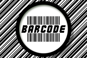 Barcode abstract art design inside a circle shape using black and white colors. Used as a background poster for any Bar Code related concept like global security, tracking, scanning and encryption.
