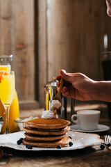 Fresh pancakes with berries brunch