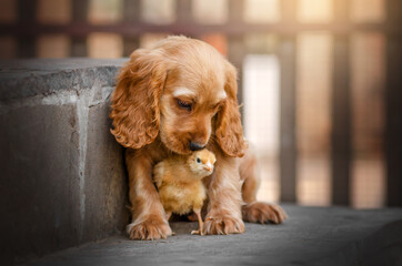 english cocker spaniel dog magical photo of little ginger puppies beautiful light
