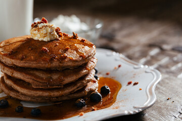 Fresh pancakes with berries brunch