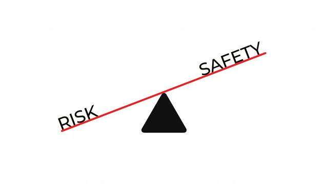 Balance Scales or Seesaw of Risk and Safety Animation Heavy on Benefit and Cost on White Background