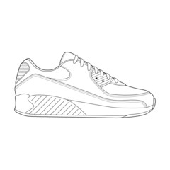 sneaker drawing vector line art  Sneakers drawn in a line style  sneaker template outline  vector Illustration.
