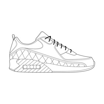 Sneaker Drawing Vector Line Art  Sneakers Drawn In A Line Style  Sneaker Template Outline  Vector Illustration.