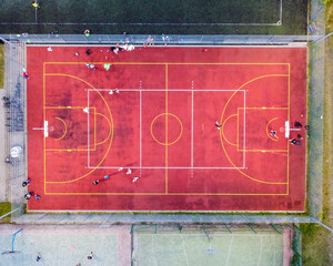Bird's eye view on a basketball court