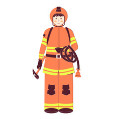 Concept of firefighter. Worker with hammer. Vector illustration for website, banner, vacancy, children book ect. Isolated vector.