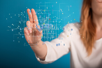 abstract lines with dots over dark background.