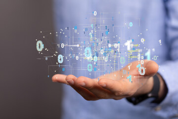 Neural network 3D illustration. Big data and cybersecurity