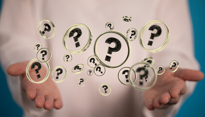 solving problem with digital question marks 3D rendering