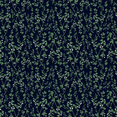 Seamless botanical dark pattern with blueberry branches
