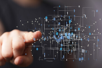Molecular background with DNA. Network with connecting dots and lines.