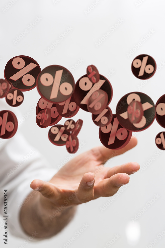 Poster  touching sales icons with a as 3D rendering