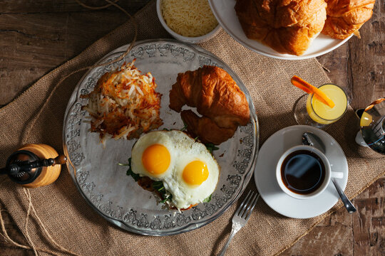 Croissant Egg Sandwich Hash Brown Juice