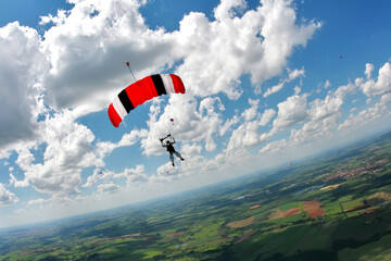 Skydiver flying her parachute over the field
