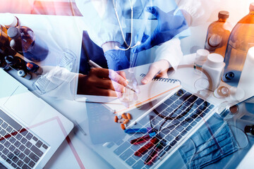 Concept fight against virus covid-19 corona virus, doctor or scientist in laboratory holding a...