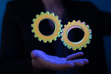 Business, Internet and technology concept. Business select gear icon on virtual screen/