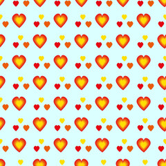 Simple color hearts pattern on a blue background. Vector illustration. Print.
