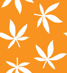 Vector seamless pattern of hand drawn doodle sketch autumn leaves silhouette isolated on orange background