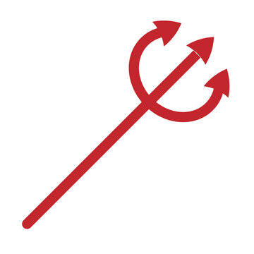 Vector flat red trident devil fork isolated on white background