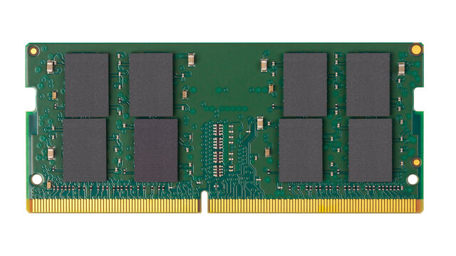 Fast green modern SO-DIMM DDR4 RAM memory module for notebook laptop computer isolated white background. pc hardware technology concept.
