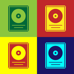 Pop art CD disk award in frame icon isolated on color background. Modern ceremony. Best seller. Musical trophy. Vector