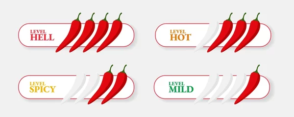 Fotobehang Spicy hot chili pepper icons set with flame and rating of spicy Mild, medium hot and extra hot level of pepper sauce or snack food Chili pepper or chile habanero and jalapeno level Hot pepper sign © JulsIst