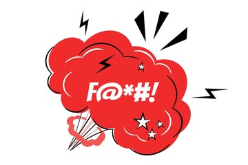 Comic speech bubble with swear words symbols Vector bad speech language icon illustration Black talk bubble with censored text isolated on white background Design element for hate banner, poster, meme