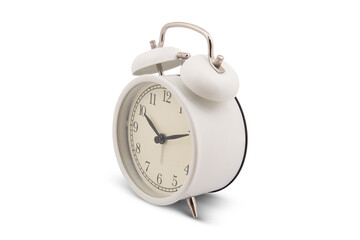 white retro alarm clock isolated on white background 