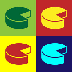 Pop art Cheese icon isolated on color background. Vector