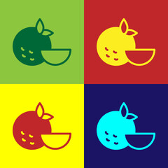 Pop art Orange fruit icon isolated on color background. Vector