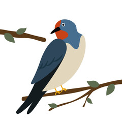 A swallow sits on a tree branch. Vector flat illustration.
