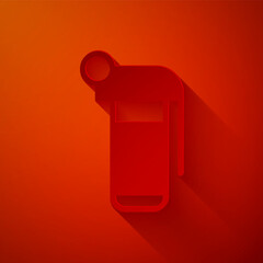 Paper cut Hand grenade icon isolated on red background. Bomb explosion. Paper art style. Vector