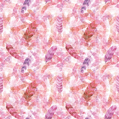 Watercolor pink feathers seamless pattern, abstract print