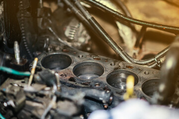 Fototapeta na wymiar engine repair, cylinder block, cylinder head replacement