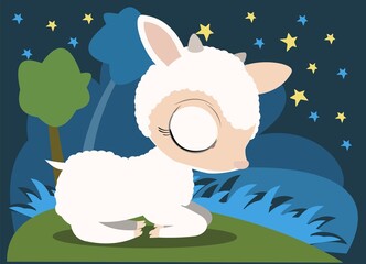Little baby lamb. Ram. Sheep. Cheerful kind animal child. Cartoons flat style. Funny. Vector
