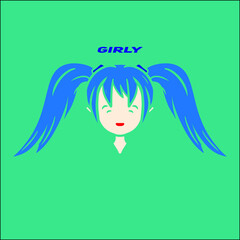 Cute anime girl mascot logo with blue hair, editable vector file for your brand or all your graphic needs