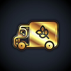 Gold Flour truck icon isolated on black background. Vector