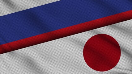 Russia and Japan Flags Together, Wavy Fabric, Breaking News, Political Diplomacy Crisis Concept, 3D Illustration