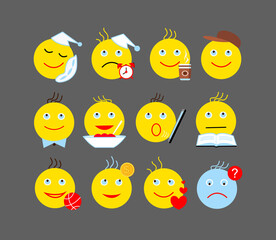 Set of emoticons. Smile icons. Isolated vector illustration on gray background.